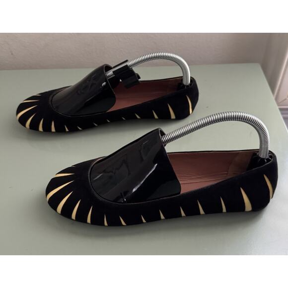 Alaia Paris Designer Suede Back Yellow Striped Ballet Flats Size 37 Never Worn - Picture 3 of 8